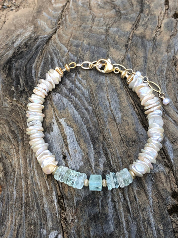 Aquamarine & Keishi Pearl bracelet
